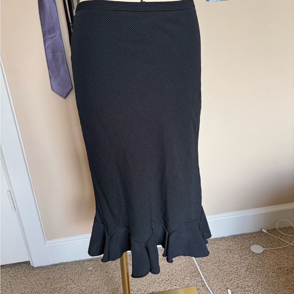 Michele Black Polka Dot Midi Skirt with Ruffled Hem